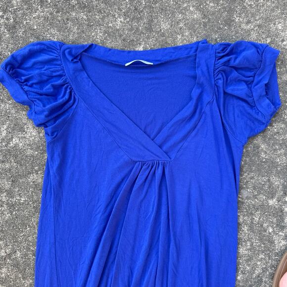 Soprano Blue V-Neck Ruched Sleeve Tunic Top Stretchy Women’s - Picture 2 of 5